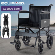 Folding Transit Manual Wheelchair, Attendant Propelled, Steel Frame, Wide Seat, Comfortable for S-XL, 114kg Capacity, Park Brakes, Transport