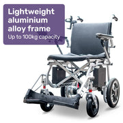Power Electric Wheelchair, Airline Approved Wheelchair, Extra Lightweight, Long Range, Lithium Batteries, Silver