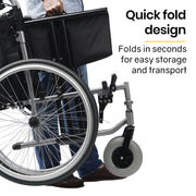 Folding Wheelchair XXL Extra-Wide Bariatric Seat , Aluminium Frame, 150kg Capacity, 24 Inch Wheels, Park Brakes, Black