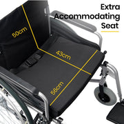 Folding Wheelchair XXL Extra-Wide Bariatric Seat , Aluminium Frame, 150kg Capacity, 24 Inch Wheels, Park Brakes, Black