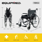Folding Wheelchair XXL Extra-Wide Bariatric Seat , Aluminium Frame, 150kg Capacity, 24 Inch Wheels, Park Brakes, Black