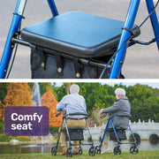 4 Wheel Lightweight Rollator Walker, Aluminium Frame, Seat, Carry Bag, for Seniors, Blue