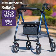 4 Wheel Lightweight Rollator Walker, Aluminium Frame, Seat, Carry Bag, for Seniors, Blue