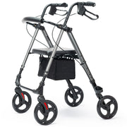 4 Wheel Lightweight Rollator Walker, Aluminium Frame, Seat, Carry Bag, for Seniors, Titanium Style