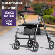 4 Wheel Lightweight Rollator Walker, Aluminium Frame, Seat, Carry Bag, for Seniors, Titanium Style