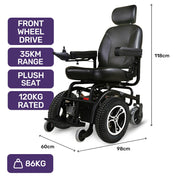 Front Wheel Drive Power Electric Wheelchair, Up to 35km Range, Ultra-Comfortable, Safe Stable Non-Slip Anti-Roll Back Power Assist Chair