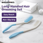 EQUIPMED Long Handle Hair Brush & Comb Set, Easy to Use Ergonomic Detangling Padded Hairbrush, Grooming Aid for Elderly and Limited Mobility