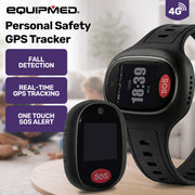 EQUIPMED 4G GPS Mobile Emergency Pendant/Bracelet with Touch Screen, Black, for Seniors, Location Tracking, 2-Way Calling, iPhone and Android Compatible, Black