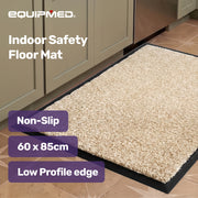 EQUIPMED 60x85cm Non-Slip Indoor Rug Floor Mat Beige, Poly Fiber Cut Loop Pile, High Density Base, Anti-Trip Edging