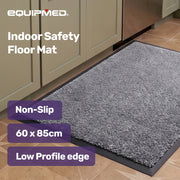EQUIPMED 60x85cm Non-Slip Indoor Rug Floor Mat Charcoal, Poly Fiber Cut Loop Pile, High Density Base, Anti-Trip Edging