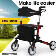 Foldable Aluminium Walking Frame Rollator with Bag and Seat, Red
