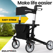 Foldable Aluminium Walking Frame Rollator with Bag and Seat Black