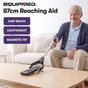 EQUIPMED 87cm Long Reach Grabber Reacher Aid, Deluxe Magnetic Pick Tip, Key Hook, Lockable Nonslip Rubber Jaws, Lightweight Alloy, Easy Reach Disability Aid