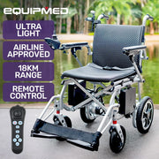 Power Electric Wheelchair, Airline Approved Wheelchair, Extra Lightweight, Long Range, Lithium Batteries, Silver