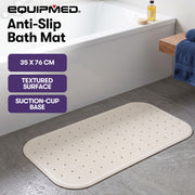 EQUIPMED 35 x 76cm Shower Mat with Suction Cups, Synthetic Rubber, Anti-Slip Bath Aid for Wet Areas, White
