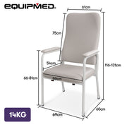 EQUIPMED High-Back Bariatric Patient Day Chair, 200kg Capacity, Adjustable Height Nursing Geriatric Seat