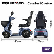 EQUIPMED ComfortCruise Large Mobility Scooter, 15km/h Top Speed, Up to 45km Range, Strong Climbing, 180kg Capacity, Blue