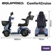 PRE-ORDER EQUIPMED ComfortCruise Large Mobility Scooter, 15km/h Top Speed, Up to 45km Range, Strong Climbing, 180kg Capacity, Blue