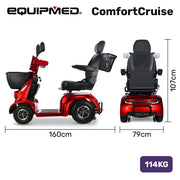 EQUIPMED ComfortCruise Large Mobility Scooter, 15km/h Top Speed, Up to 45km Range, Strong Climbing, 180kg Capacity, Red